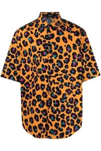 Mens Casual Wear Short Sleeve Cotton Printed Orange With Black Shirt