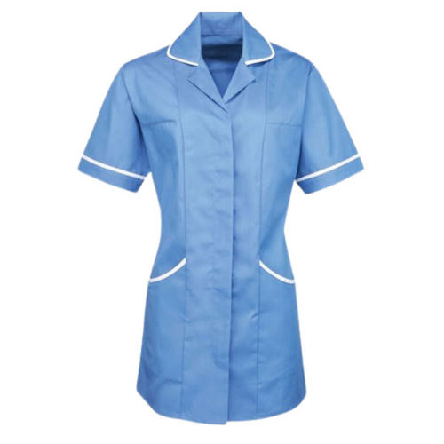 Blue Comfort Fit Short Sleeves Plain Cotton Hospital Apron 