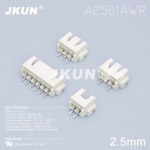 A2501 Wire To Board Connector, 2.50 MM Pitch, 2 To 16 Pin