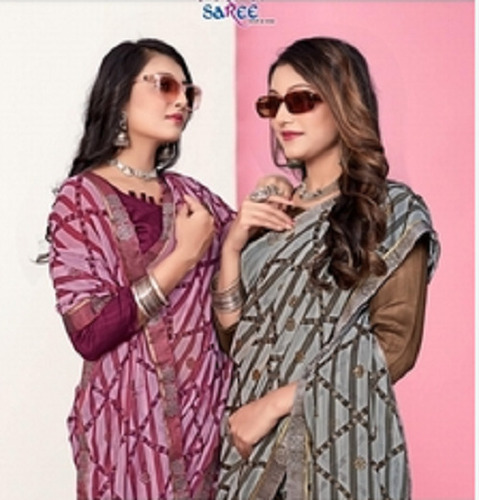 पार्टी और कैज़ुअल वियर के लिए गोल्डन लेडीज़ प्लेन कॉटन फैंसी साड़ी