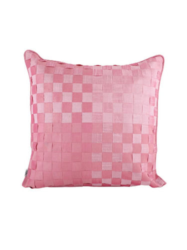 Pink 16X16 Centimeters Check Patterned Polyester Decorative Cushion Cover