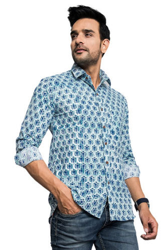 Mens Regular Fit Full Sleeves Spread Collar Printed Skin Friendly Cotton Shirts