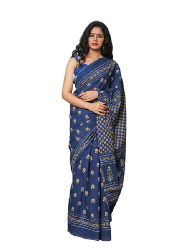 Skin Friendly Casual Wear Printed Cotton Saree With Blouse Piece - Cotton, Blue, Casual Wear, Printed Pattern, Summer Style | Perfect for Picnics and Parties