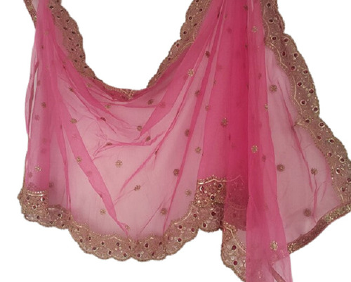 महिलाओं का फुल साइज़ विस्कोस एम्ब्रॉयडरी और स्टोन वर्क बॉर्डर नेट दुपट्टा डेकोरेशन मटीरियल: बीड्स