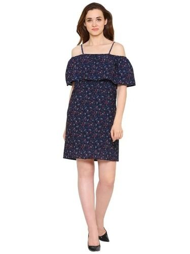 Comfortable And Western Printed Polyester Off Shoulder Dress For Women