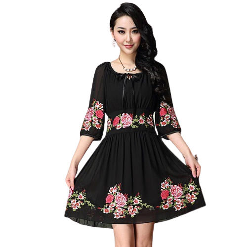 3/4th Sleeve Modern Party Wear Plain Dyed Georgette Embroidered Dresses