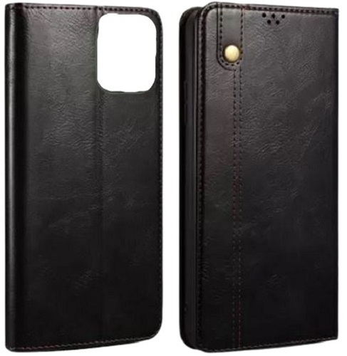 Rectangular Foldable Magnetic Closure Leather Mobile Flip Cover - Leather Material, Slim Design, Black Color | Magnetic Closure, Textured Grip for Protection