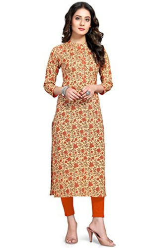 Breathable Daily Wear Three Fourth Sleeves Printed Soft Cotton Kurti Bust Size: 42 Inch (In)