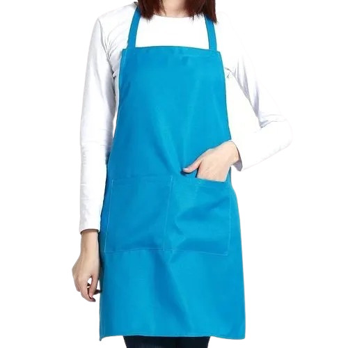नीला आरामदायक और डबल पॉकेट प्लेन पॉलिएस्टर किचन बिब एप्रन