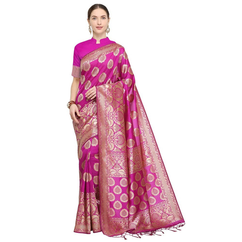 Resham Embroidered Party Wear Cotton Silk Banarasi Saree With Blouse