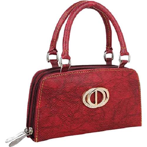 Maroon 25X3X14 Cm Rectangular Double Handle Fancy Hand Bag For Ladies