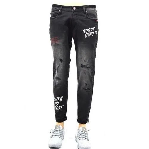 Comfortable And Regular Fit Straight Printed Denim Jeans For Mens