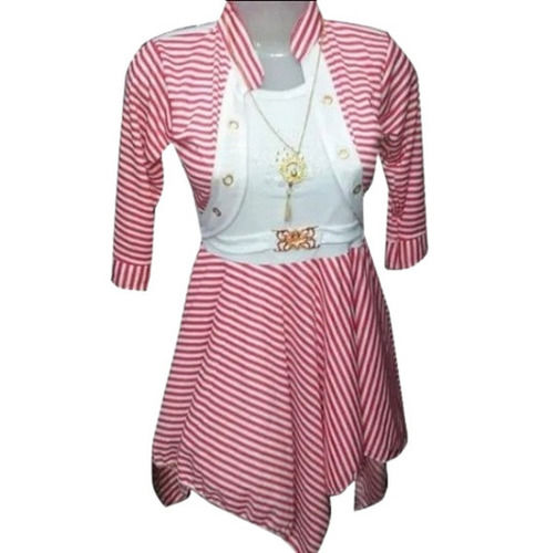 Pink And White Comfortable Three Fourth Sleeves Plain Casual Wear Lycra Top