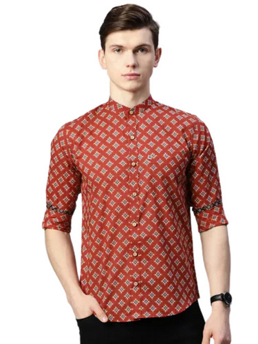 पुरुषों के लिए ऑरेंज शॉर्ट स्लीव्स और क्लासिक कॉलर कॉटन प्रिंटेड शर्ट