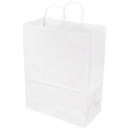 White 20 Inches Flexiloop Handle Plain Eco Friendly Paper Bag For Shopping