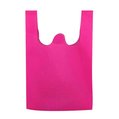 Pink Biodegradable Hand Length Handle Plain Non Woven W Cut Bag For Shopping