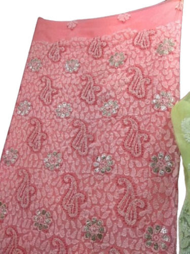 Party Wear Elegant Festive Printed Plain Cotton Silk Lucknow Chikan Saree With Blouse Piece