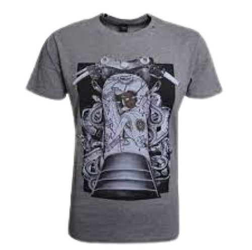 Mens Half Sleeve Round Neck Grey And Black Printed Regular Fit Cotton T Shirts For Casual Wear Gender: Male