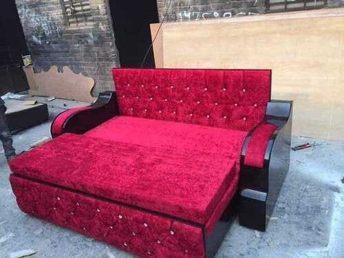 Red Velvet Sofa cum Bed For Living Room