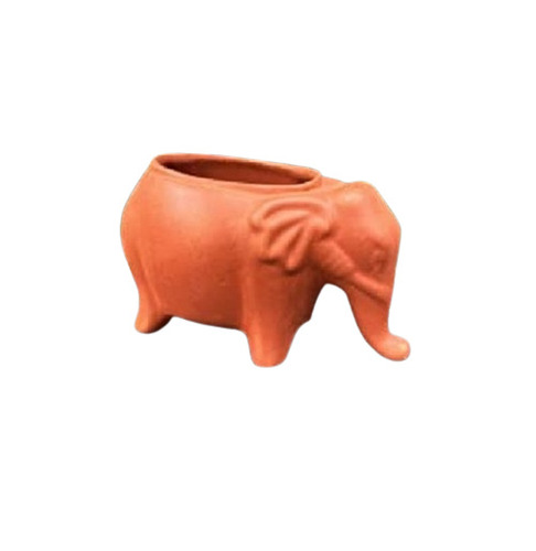 Decorative Handmade Elephant Shape Clay Planter For Indoor And Outdoor Use