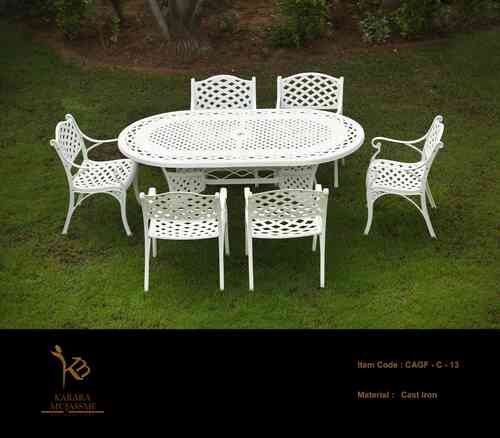 White Luxurious 6 Seater Cast Aluminium Table Chair Set For Garden, Lawn