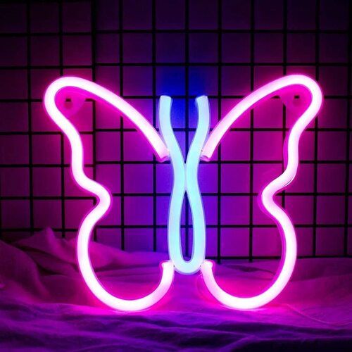 X4Cart Butterfly Neon Signs Light LED Neon Art Decorative Lights Wall Decor for Bedroom, House, Bar, Pub, Hotel, Beach, Recreational (USB+Battery) Powered)