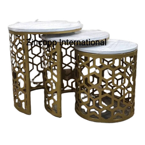 High Gloss Finish Nesting Table With Wood Top Set Set Of 3 Pieces