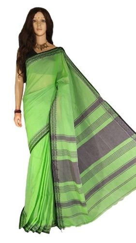 Ladies Casual Wear Light Green Cotton Saree With Matching Blouse Piece