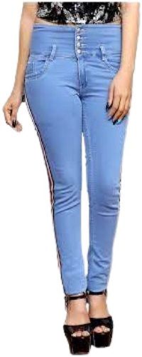 Dark Blue Ladies Plain Casual Wear Cotton Regular Fit Jeans Pant