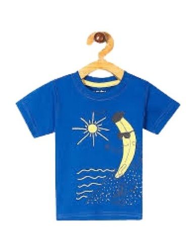 Washable Kids Blue Printed Round Neck Short Sleeve T-Shirt