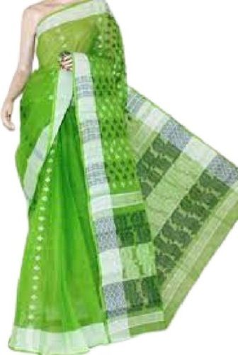 Ladies Green Printed Casual Wear Cotton Saree