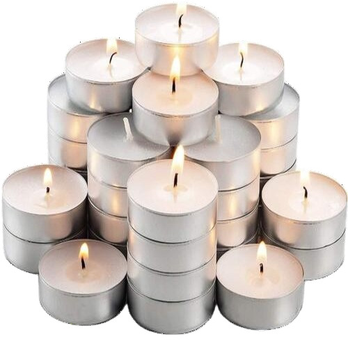 Tea Light Candles - Paraffin Wax 3.5x3.5x0.6 cm White Color | Premium Quality Smokeless Unscented Ideal for Parties Weddings and Religious Activities
