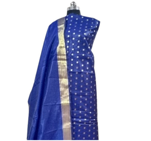 Banarsi Suit - Cotton Blend Full Sleeves Vibrant Blue | Rich Woven Fabric Elegant Traditional Design Soft and Luxurious Feel Perfect for Weddings and Celebrations