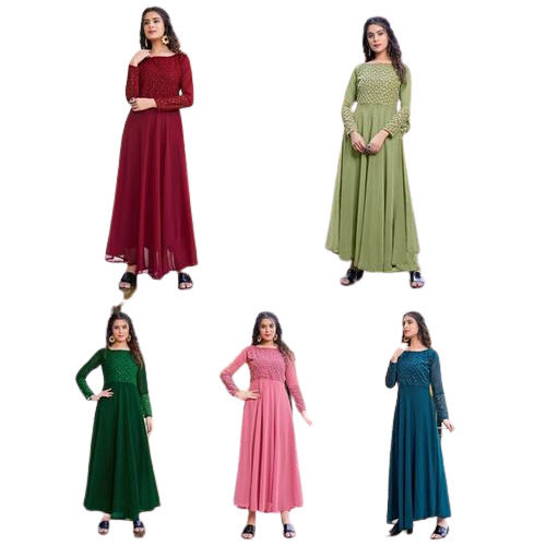 Women Long Sleeves Full Flair Long Kurti