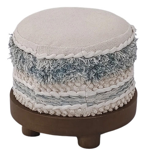 Mango Wooden Stool With Cotton Fabric Seat