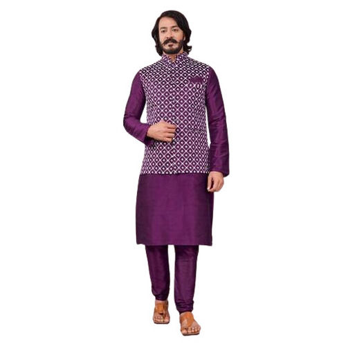 Mens Lucknavi Mirror Koti and Kurta Pyjama Set