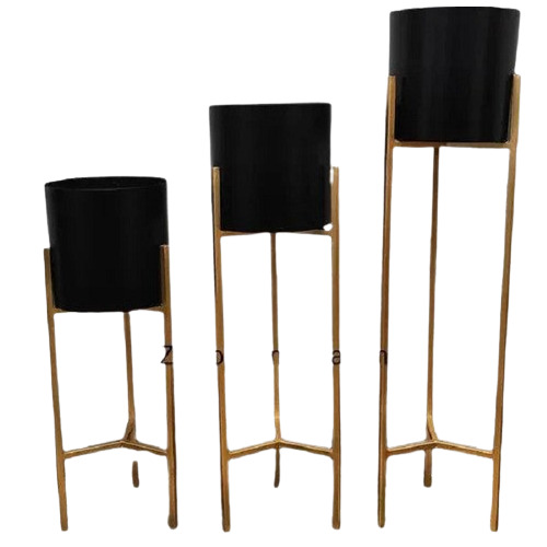 30 Inch Black & Gold Metal Planters with Stand