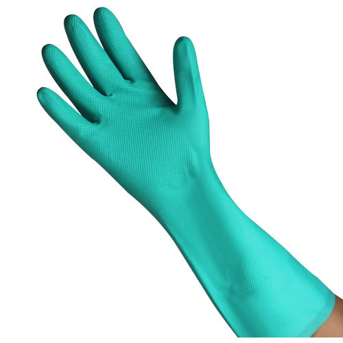 Green Unisex Chemical Resistant Full Fingered Dotted Nitrile Hand Gloves