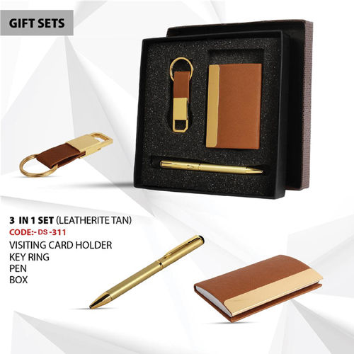 Tan Leatherite 3-In-1 Gift Set