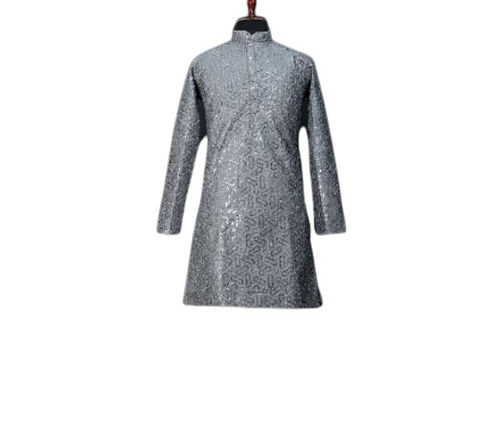 Grey Full Sleeves Mens Chikan Kurtas