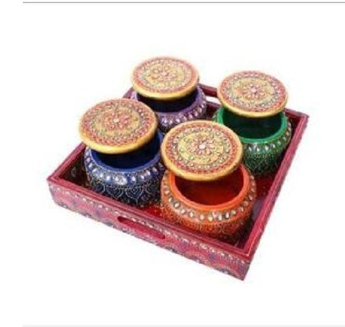 Multi Color Round Wooden Serving Decorative Tray