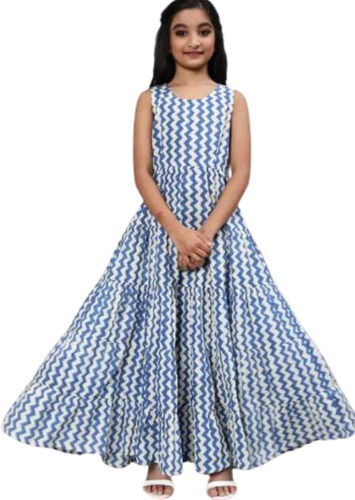 Multi Color Round Neck Sleeveless Kids Girls Full Length Gown