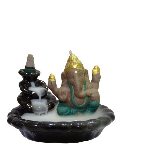 New Ceramic Boat With Ganesha Black Back Flow Smoke Fountain 