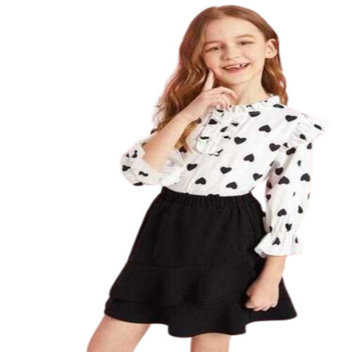 3/4Th Sleeve Printed Kids Girls Dress For Age Group 6-7 Years