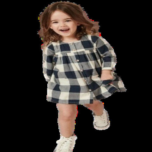 Black Grey Checks Kids Baby Frock For Age Group 1-2 Years