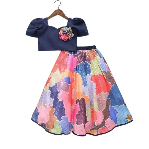 Kids Cotton Printed Blue Lehenga Choli