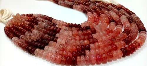 8mm Natural Pink Strawberry Quartz Rondelle Plain Smooth Beads