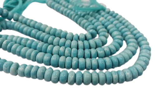 Stone Natural Blue Turquoise Rondelle Plain Smooth Gemstone Beads - 8Mm