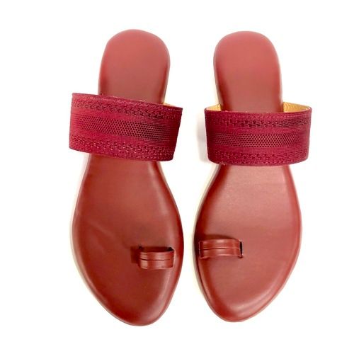 Womens Red Flat Slip-Ons Sandals