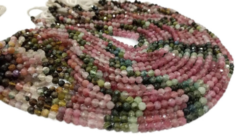 4.5MM TO 5MM Pink Natural Multi Tourmaline Round Faceted Beads